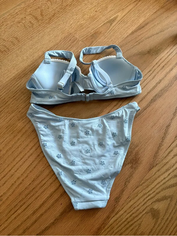 Frankie's Bikinis Light Blue Floral Eyelet bikini set - Image 3