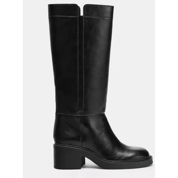 Zara $139 Faux Leather Black Boots Chunky Block Low‎ Rubber Heel Hunting Moto - Image 2
