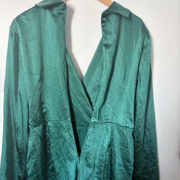 Lulus Elevated Persona Emerald Green Satin Collared Skort Romper Size Medium - Image 8