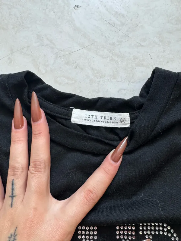 Black Rhinestone Howdy Tee 12th Tribe Crop - Image 3
