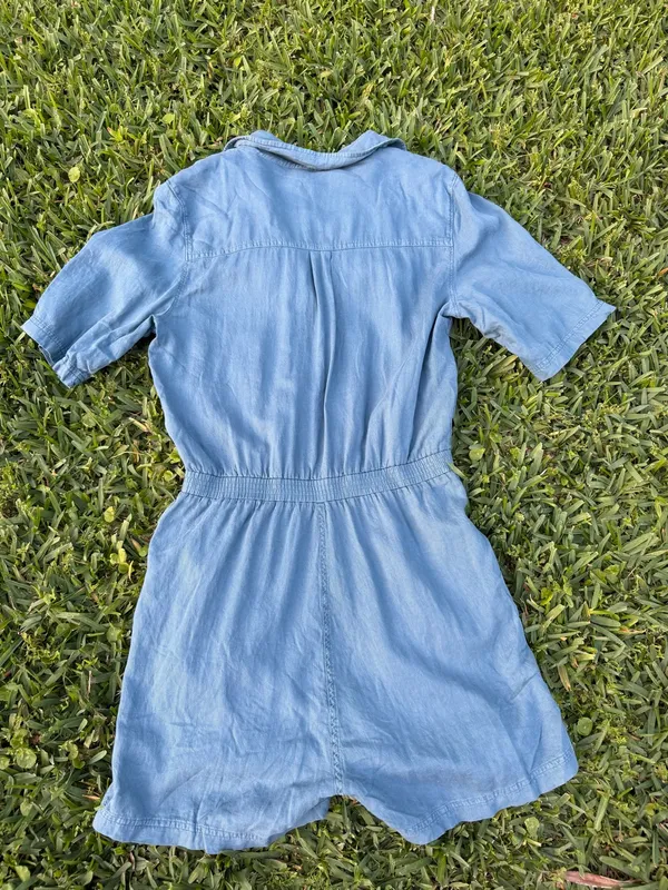 Faherty Arlie Romper Stormy Seas Blue Tencel Linen Button Front Size L - Image 9