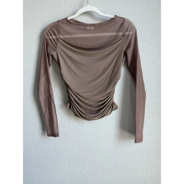 Abercrombie & Fitch Draped Ruched Top Size XS Sheer Mesh Panel Long Sleeve - Image 5