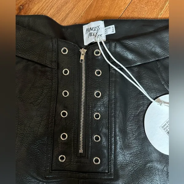Princess Polly Black Vegan Leather Zip Front Shorts 10 - Image 3