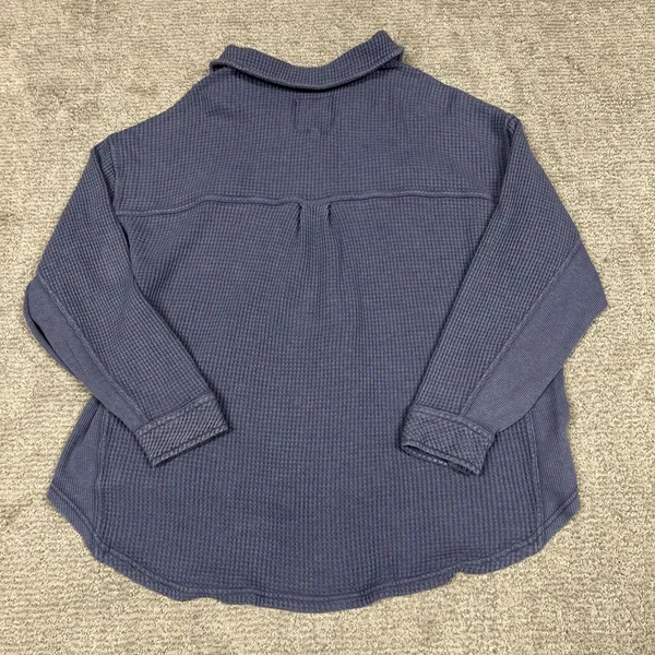 Aerie LumberJane Thermal Waffle Knit Shirt Womens Small Oversized Slouchy Blue - Image 6