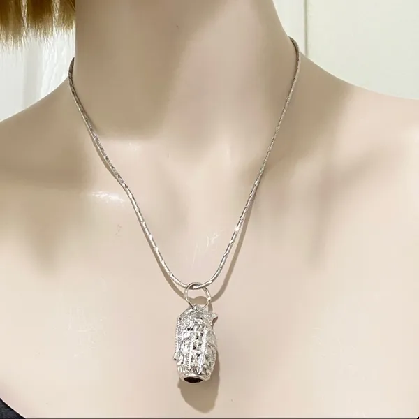 Silver Tone Grenade Pendant Necklace - Image 10
