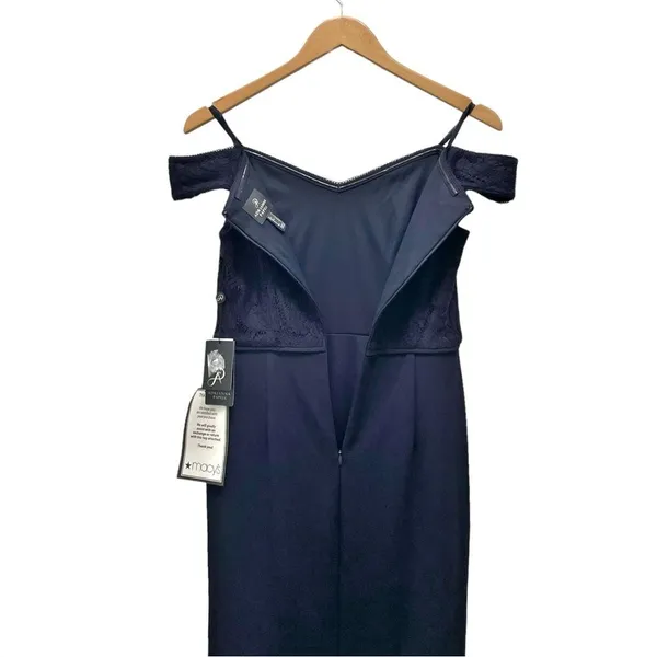 NWT Adrianna Papell Size 2 Navy Lace Off Shoulder Mermaid Formal Gown Dress - Image 9