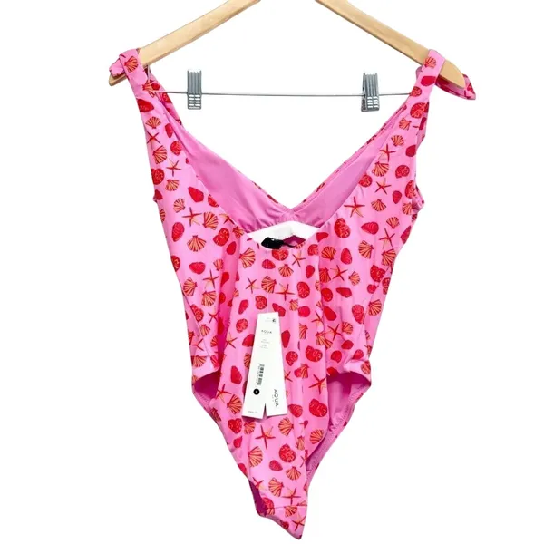 AQUA Swim Pink Seashell Starfish Tie Shoulder One Piece Swimsuit Size Small NEW - Image 3