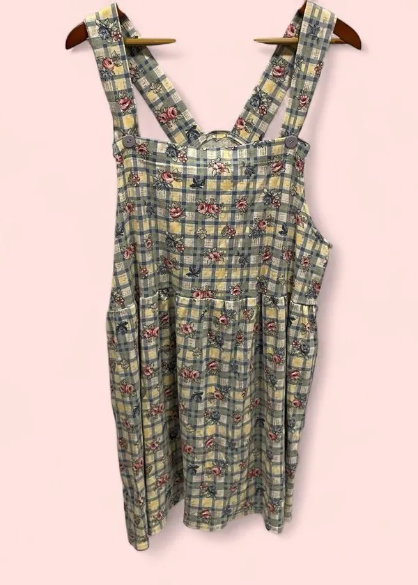 Cute vintage 80’s cottagecore granny floral windowpane jumper skirt mini - Image 3