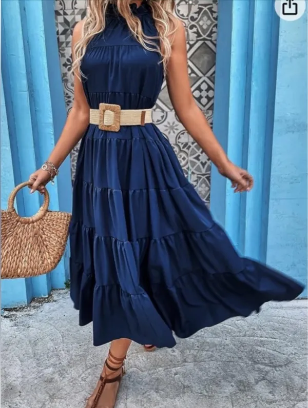 tiered maxi dress navy blue size L - Image 2
