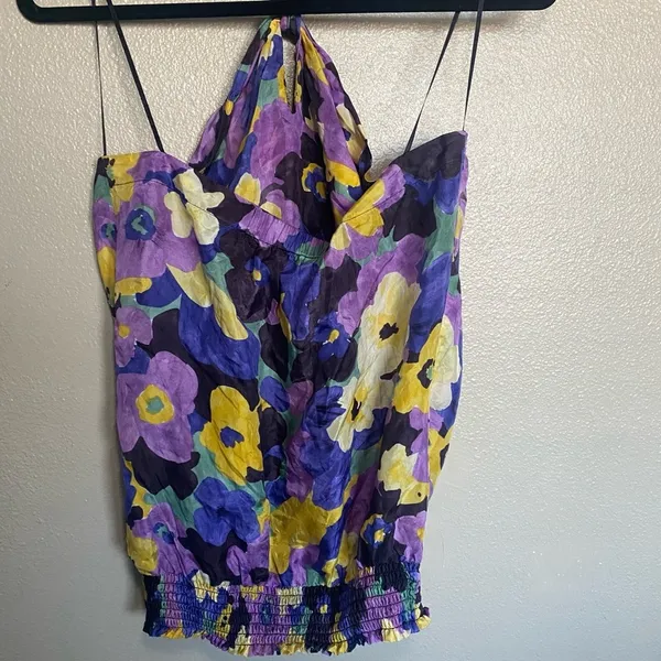 fairy y2k whimsical office Floral Halter 100% Silk size :‎ Medium - Image 4