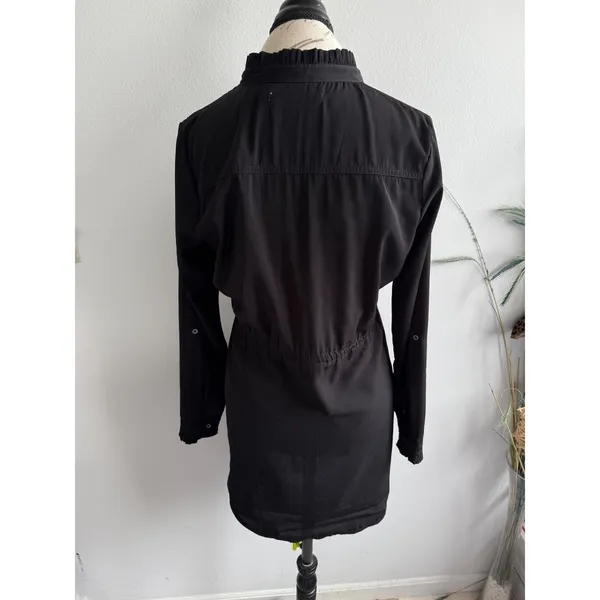 Abercrombie & Fitch Black Dress Ruffle Neck‎ Long Sleeve Tie Waist Medium button - Image 3