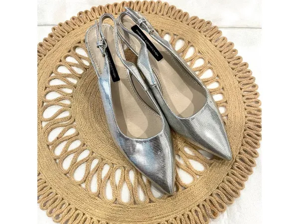 French Connection Quinn Slingback Kitten Heel Size US 9 Silver Metallic - Image 2
