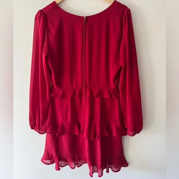 Francesca’s Trixxi Red Long‎ Sleeve Layered Ruffle V Neck Dress - Image 5