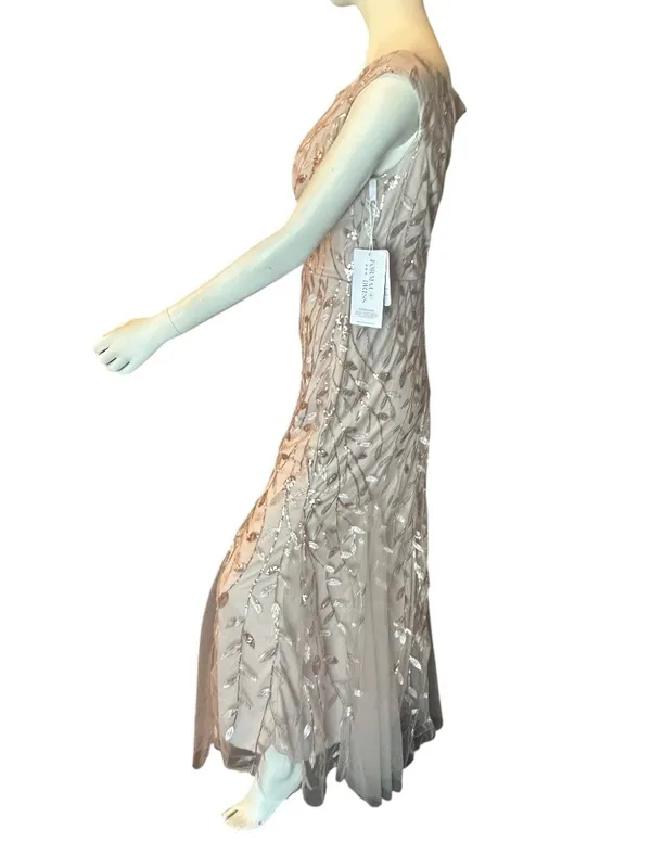 HY Formal Gown with Sequin/Embroidered Leaf Pattern & Tulle Trumpet Hem 12 NWT - Image 4