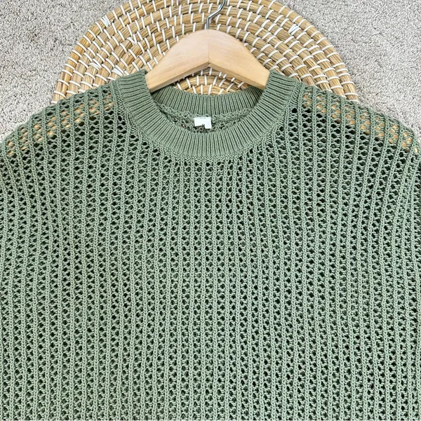 Old Navy Women’s Long-Sleeve Cropped Crochet Sweater Rib Knit Weeping Willow M - Image 5