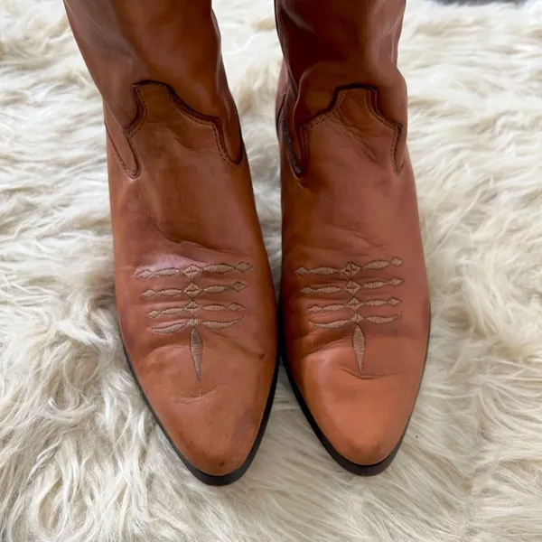 Laredo VTG Brown Leather Fringe Tassel Medallion Cowgirl Western Boots US 7.5 - Image 3