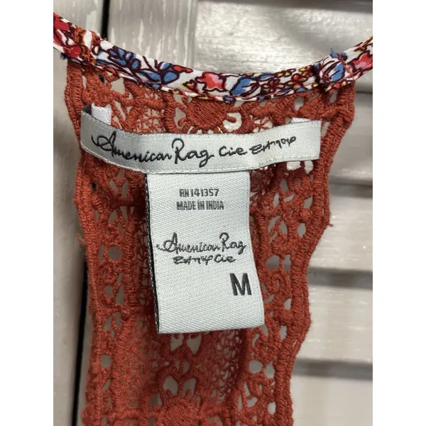 American Rag Floral Adj Straps Mini Sundress Size M Halter Crochet Molded Cups - Image 3