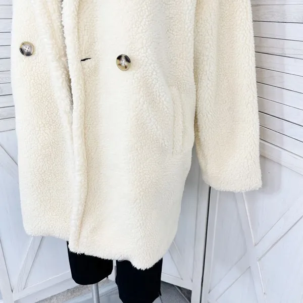 Pretty Little Thing Faux Sherpa Double Breasted Teddy Coat Cream 10 Borg‎ Lapel - Image 9