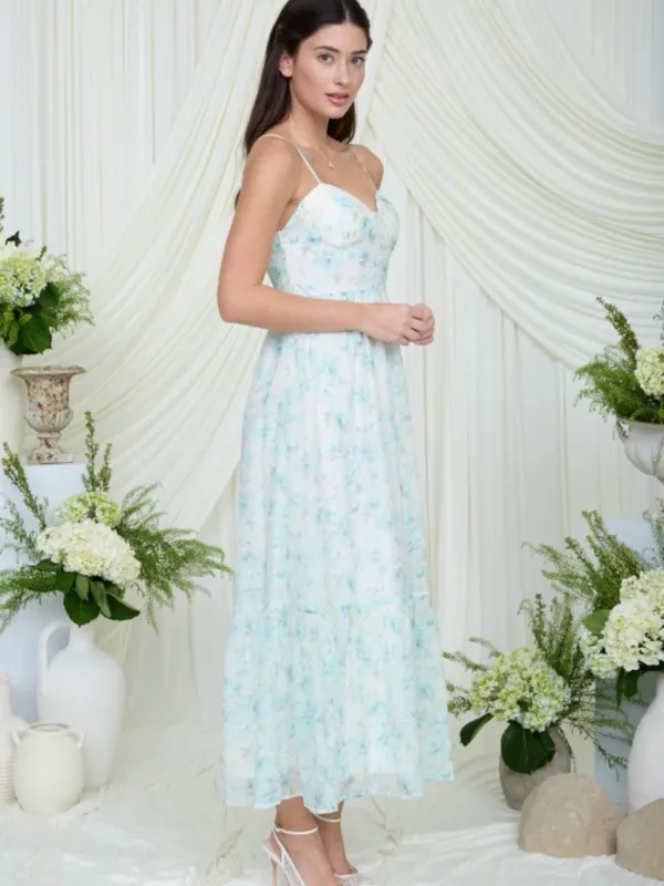 Floral Spaghetti Strap Corset Midi Dress Medium - Image 4