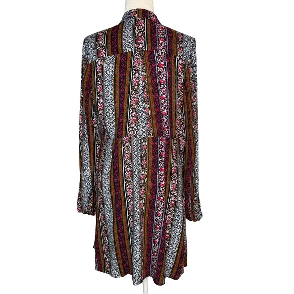 Natural Life‎ M Ansley Boho Tunic Silky Shirt Dress Stripe Button Front - Image 6