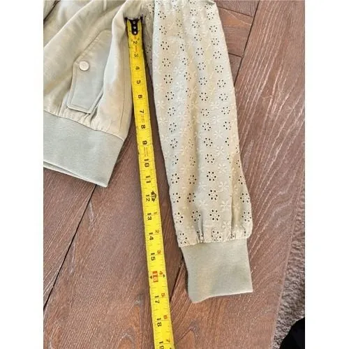 7 For All Mankind Eyelet Sleeve Bomber Jacket Womens Sage‎ Green Medium (T1) - Image 11