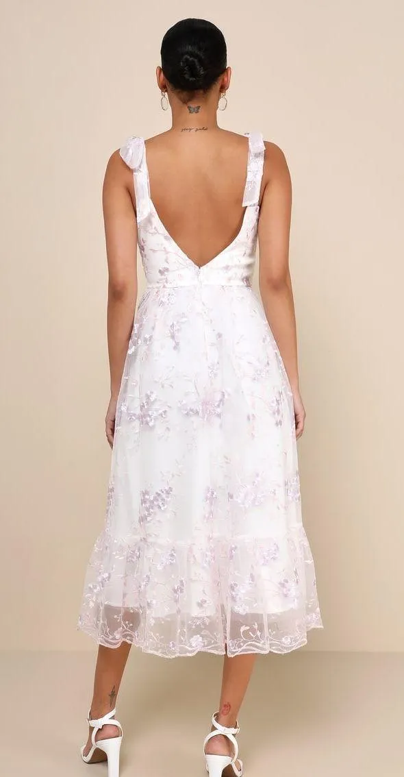 LULUS Distinctly Sweet White Floral Embroidered Tie Strap Midi Dress - Image 3