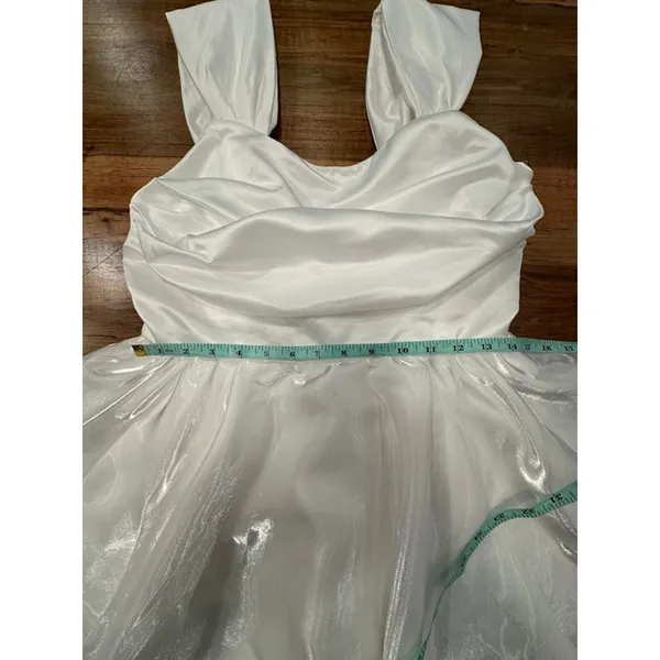 HUTORUL White Satin Mini Dress Retro Prom Size M - Image 12