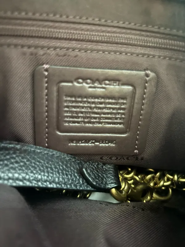 Black Foldover Coach Leather Bag - Image 5