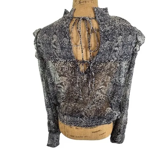 Free People Roma Top Gray Snake‎ Print Smocked High Neck Edgy Revolve Size Large - Image 2