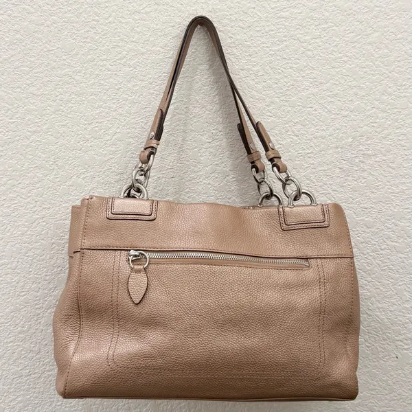 COACH F16531 Penelope Metallic Golden Beige Pebbled Leather Carryall Satchel Bag - Image 7