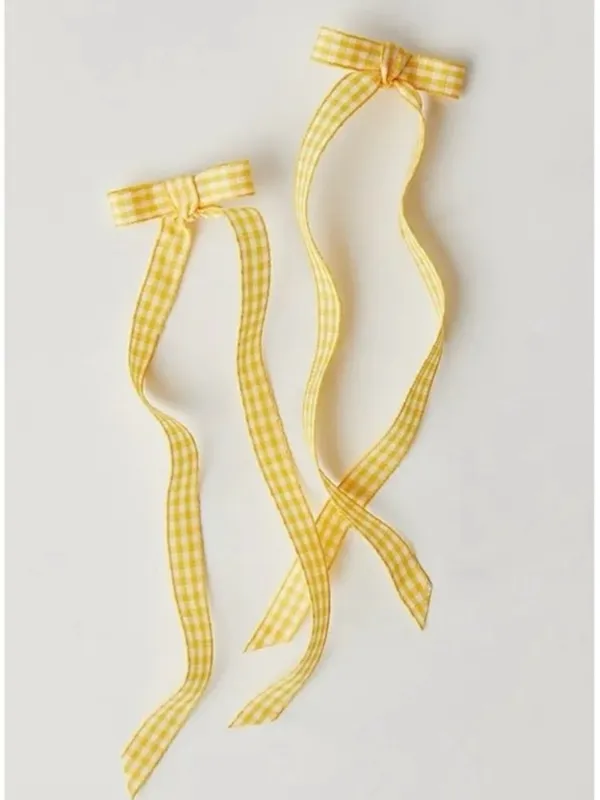 Free People Bow Set Yellow Gingham Hair Clips Coquette Picnic Dainty Cottage NWT - Image 3