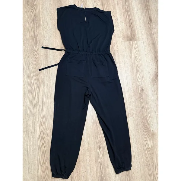 Lou & Grey Signaturesoft Jogger Jumpsuit Womens S Black Sleeveless Drawstring‎ - Image 3