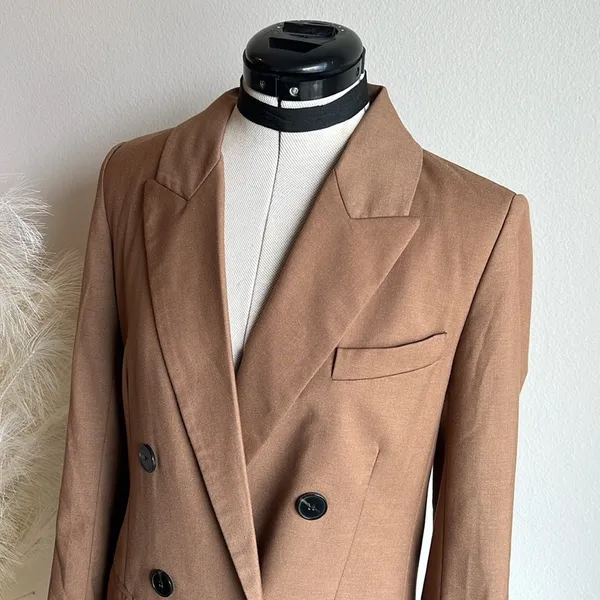 Zara Brown Tan Double Breasted Oversized 90s minimalist Blazer - Image 10