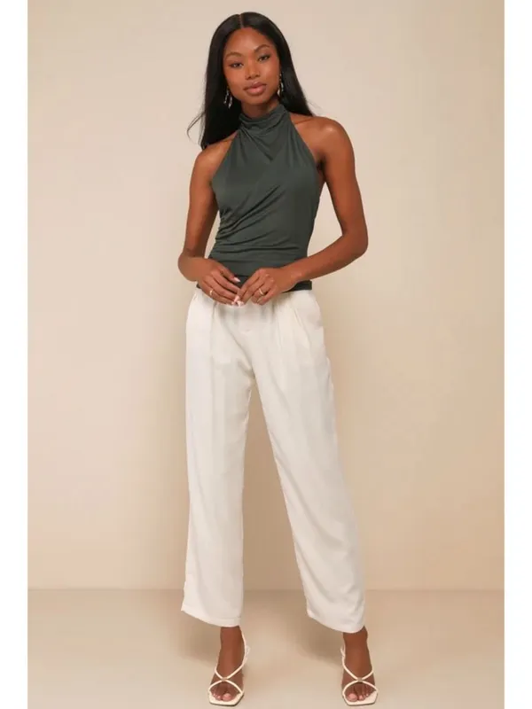 NWT Lulus Cute Inspiration Dark Green Sleeveless Halter Top - Size: Extra Small - Image 8