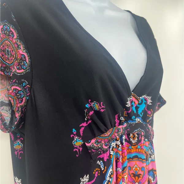 Snap Y2K Babydoll Dress Sz L Medallion Boho Festival Hippie Retro Stretchy Artsy - Image 3