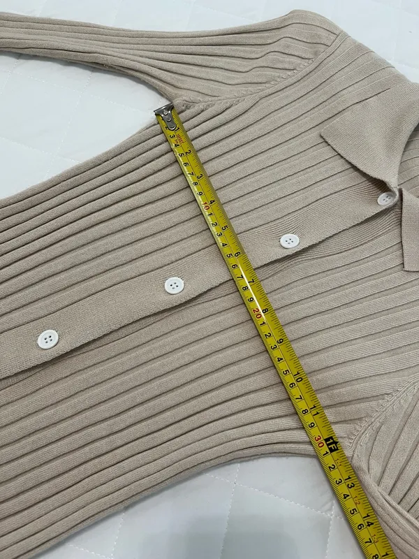 More To Come Ribbed Knit Collared Cardigan Top Beige Revolve Bell Sleeve S - Image 8