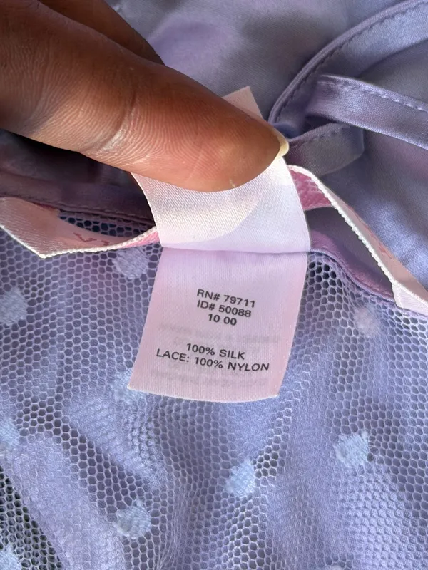 Victoria’s Secret Lavender 100% Silk Babydoll Chemise XS Sheer Polka Dot Y2K - Image 5