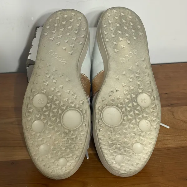 ECCO Soft 7 White Leather Metallic Rose Gold Silver Sneakers Size 38 7-7.5 - Image 9