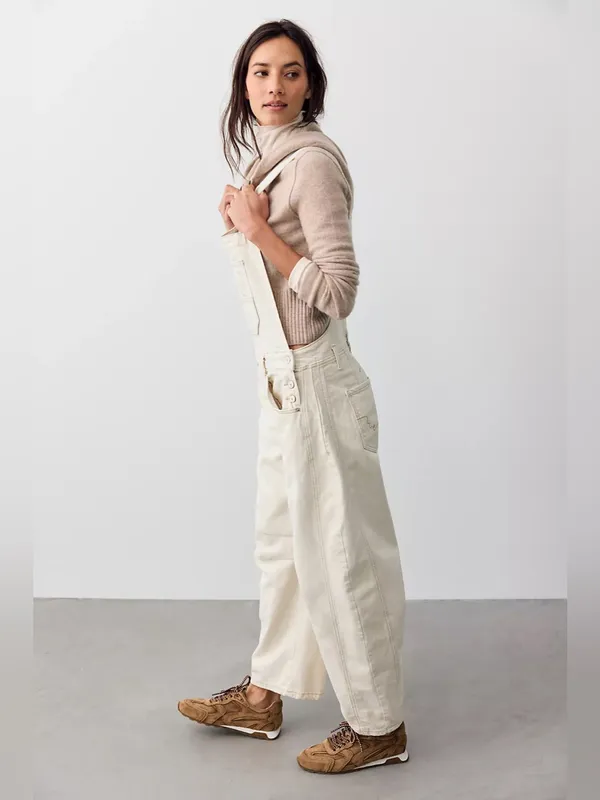 Free People We The Free Good Luck Barrel Overalls in Milk XS - Image 10