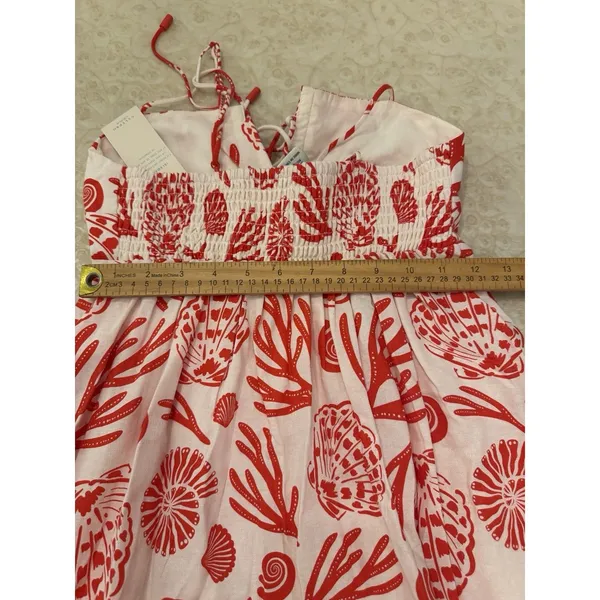 Calypso‎ St Barth Maxi Dress Red White Linen Blend Shells Boho Resort Size XS - Image 15