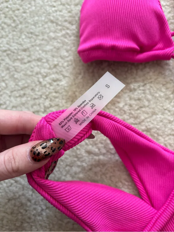 Hot Pink Ribbed Triangle Bikini Set - Image 2