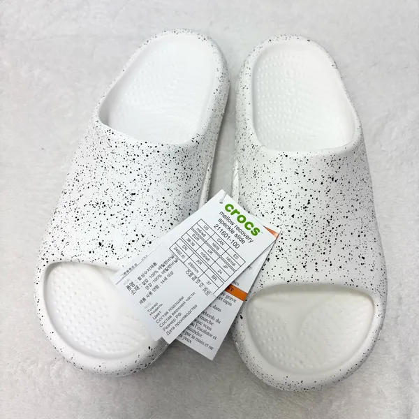 CROCS Mellow Recovery Speckle White and Black Slide Sandal W8‎ / M6 - Image 4
