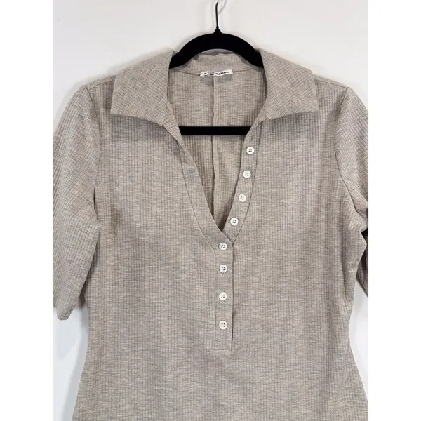 Reformation Womens Bodysuit Beige Rita Ribbed High Leg Button Down Henley XL - Image 7