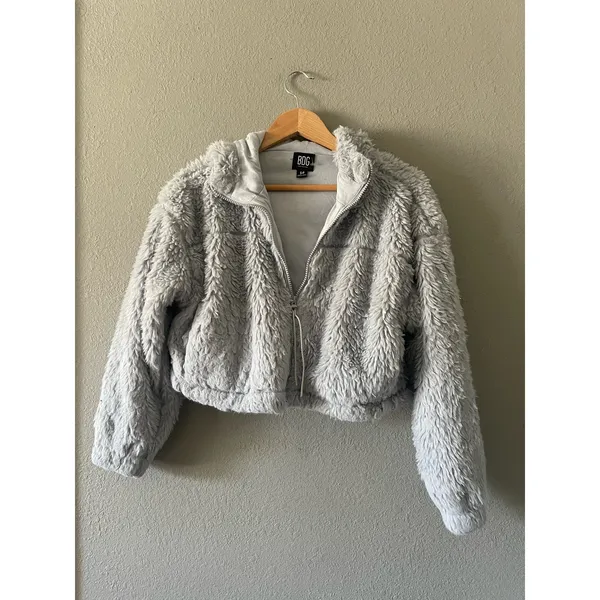 BDG Urban‎ Outfitters Cropped Hooded Teddy Jacket Blue - Image 5