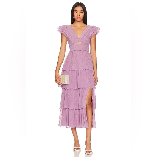 ASTR Emporia Purple Pleated Tiered Midi Dress Size Small NWT - Image 2