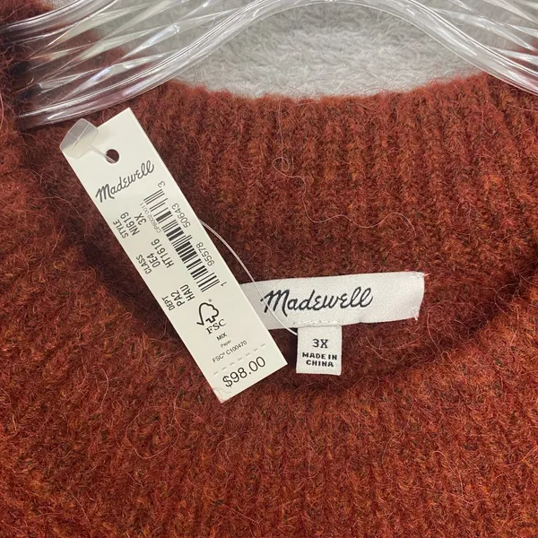 Madewell Sweater Womens 3X Brown Wool Alpaca Havener Pullover Sweater NI619‎ - Image 3