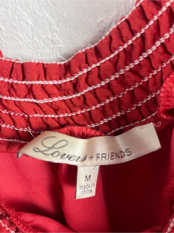 LOVERS + FRIENDS Suntime Red Ruffle Trim Belted Waist Dress Size Medium Boho - Image 3