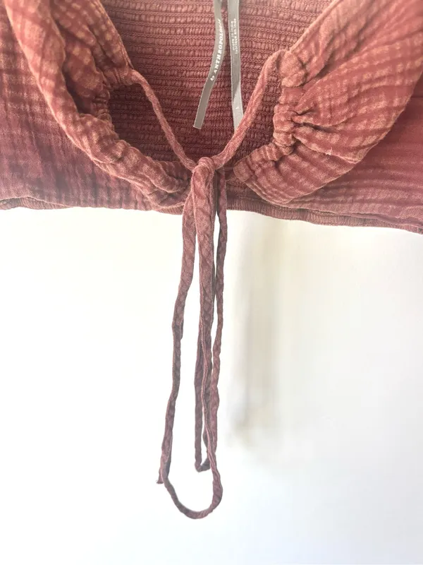 Anthropologie Smocked Gauzy Tie-front Crop Top Bralette Maroon Festival - Image 4