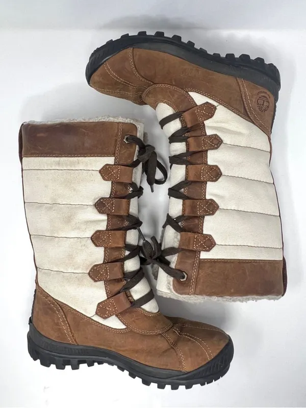 Timberland Mt. Hayes Tall Waterproof Winter Boots Brown Cream Leather Nylon 6 - Image 2