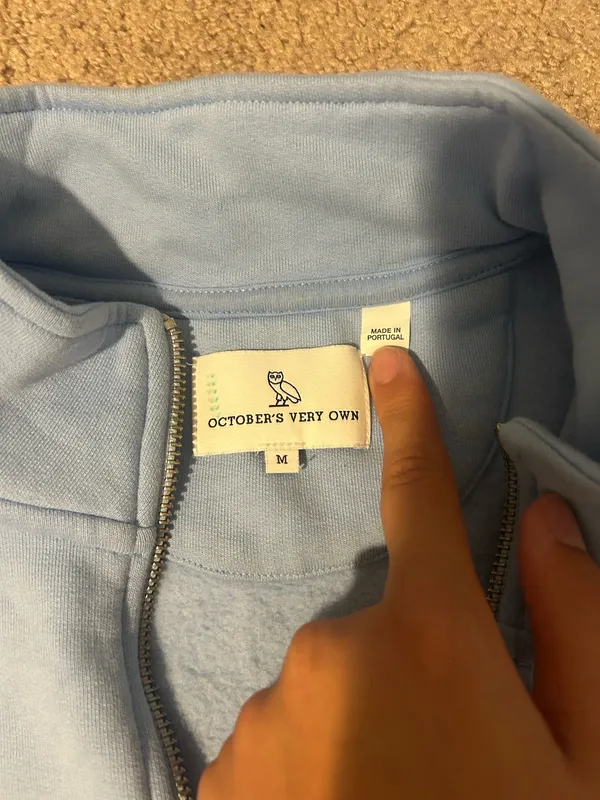 OVO Light Blue Quarter-Zip Sweatshirt with Embroidered Owl - Image 3